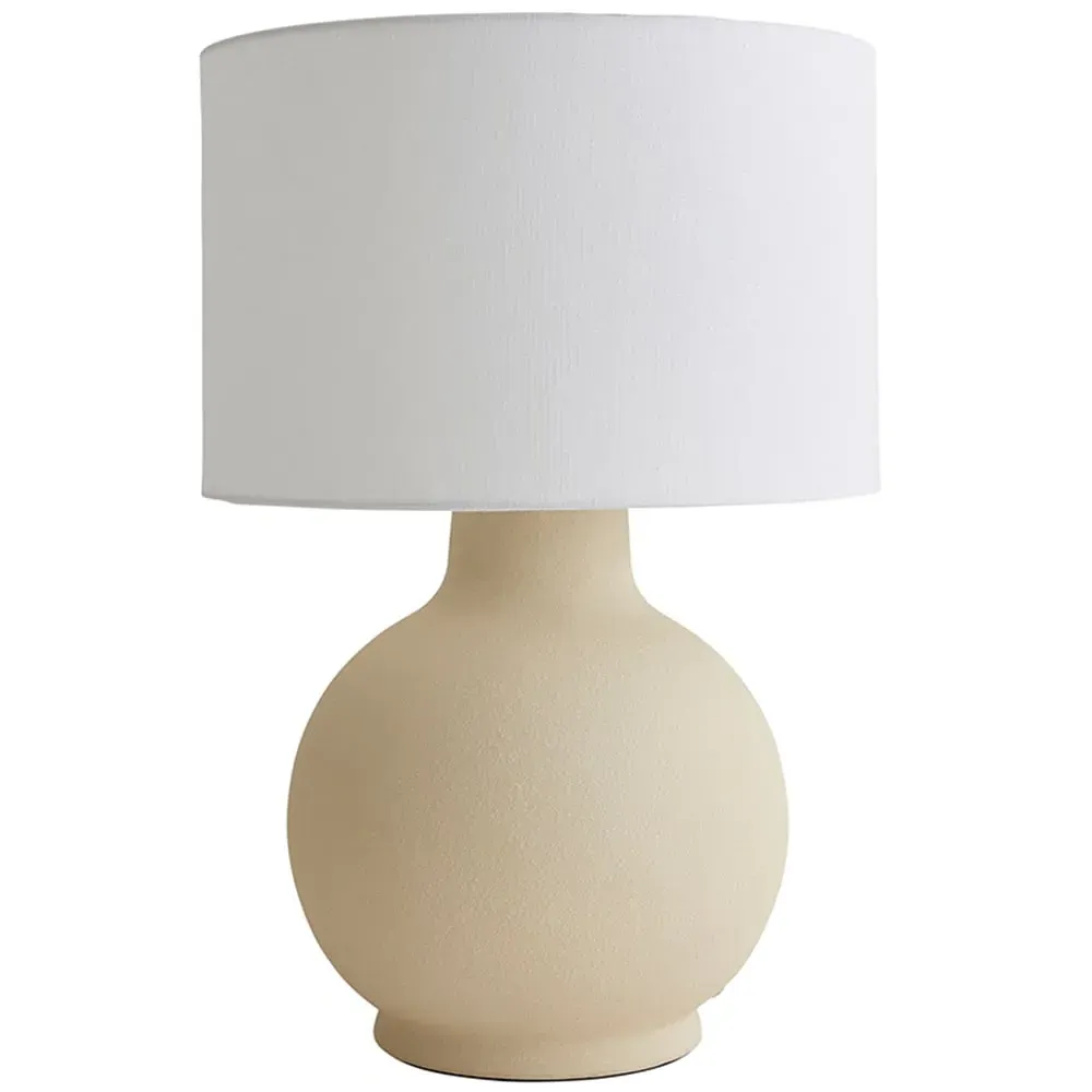 Blair Round Table Lamp with Linen Shade - Beige, Ceramic image