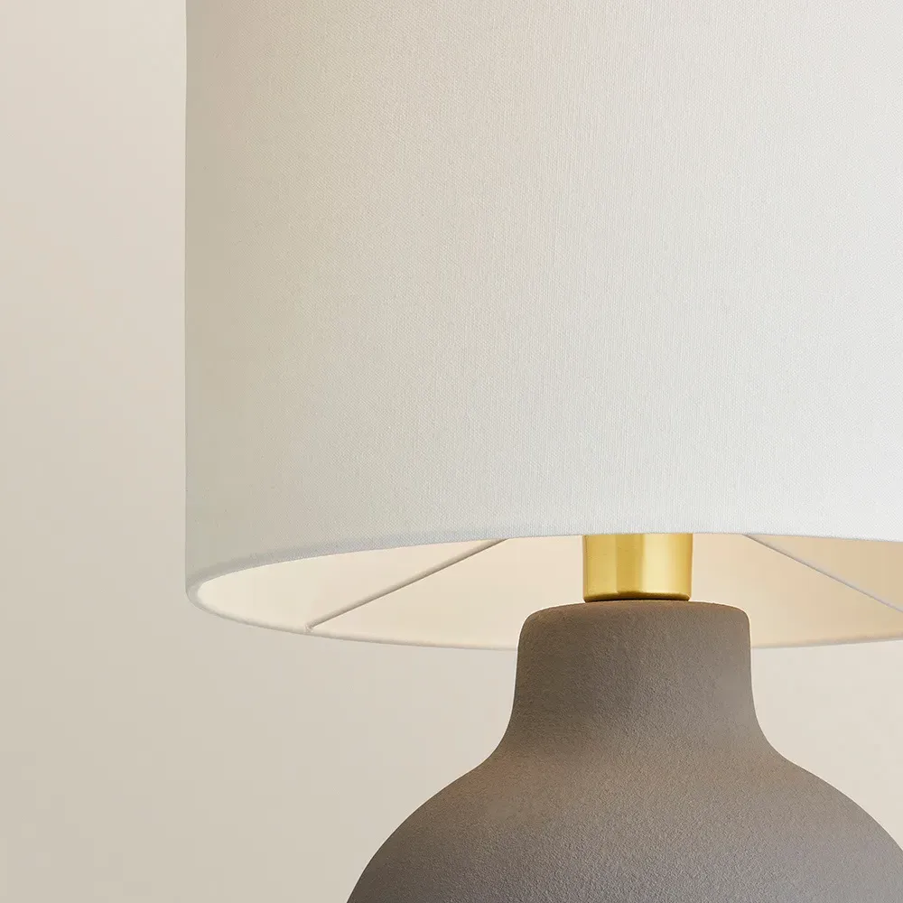 Blair Round Table Lamp with Linen Shade - Grey, Ceramic