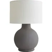 Blair Round Table Lamp with Linen Shade - Grey, Ceramic
