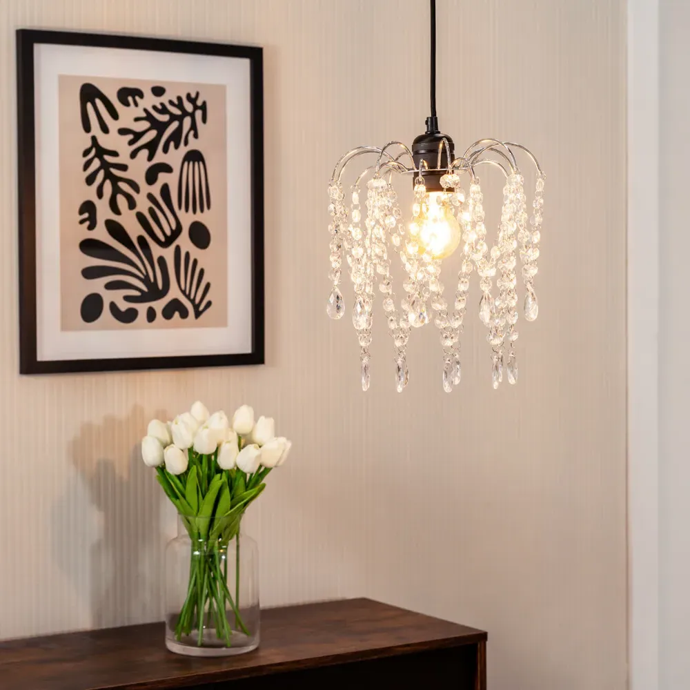 Blanche Chandelier Pendant Shade with Jewel Droplets - White