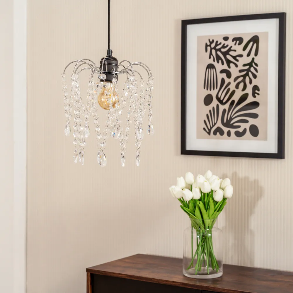 Blanche Chandelier Pendant Shade with Jewel Droplets - White