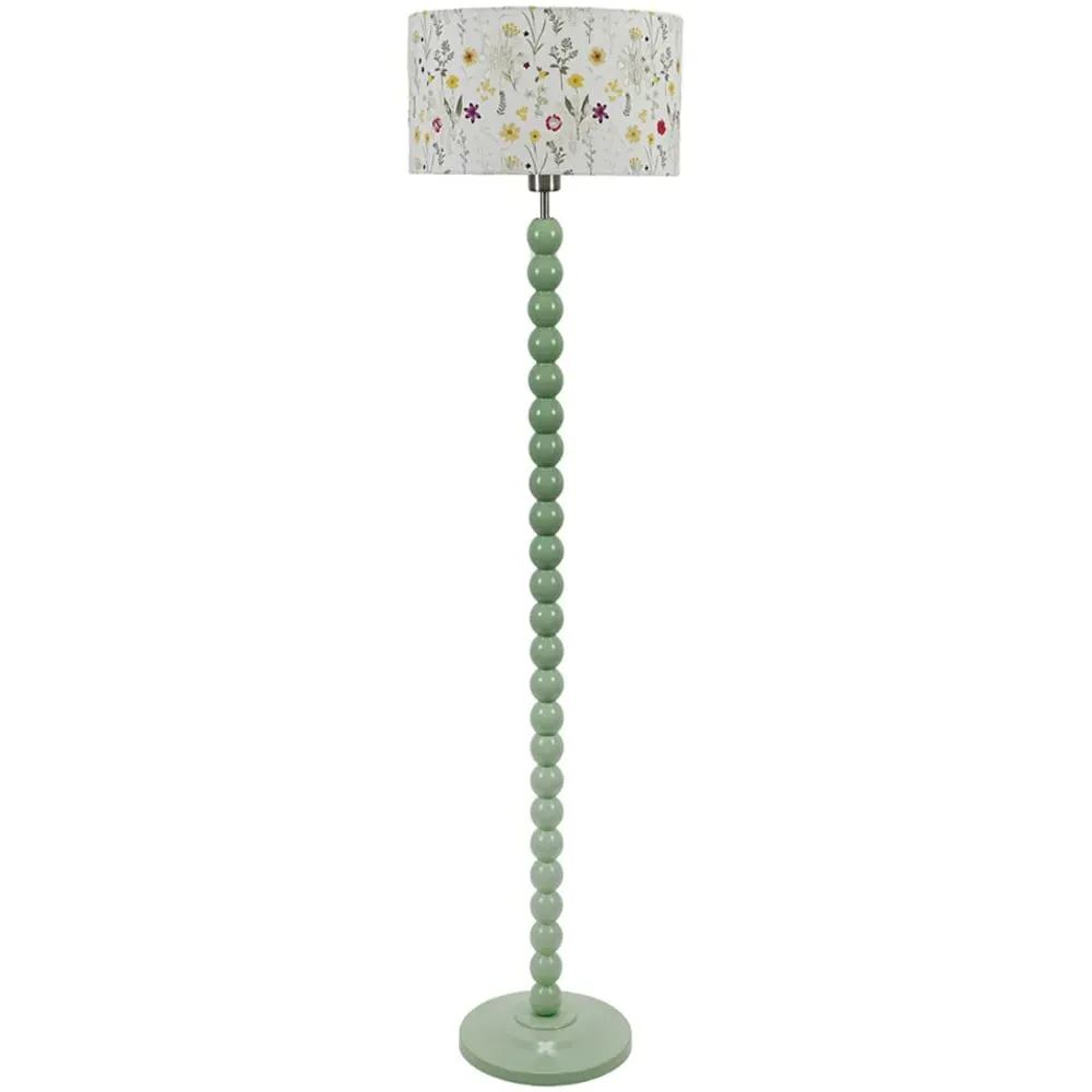 Bobbins Floral Embroidered Drum Shade Floor Lamp - Green