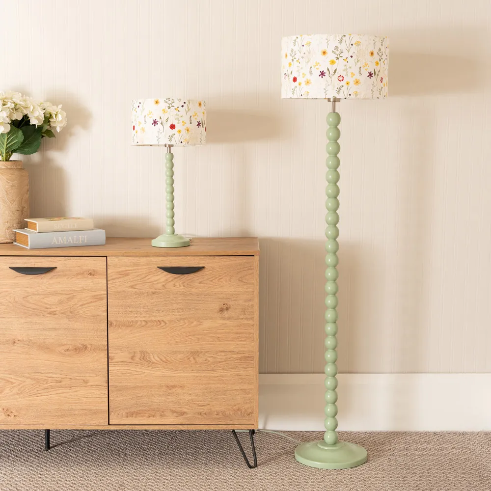 Bobbins Floral Embroidered Drum Shade Table Lamp - Green