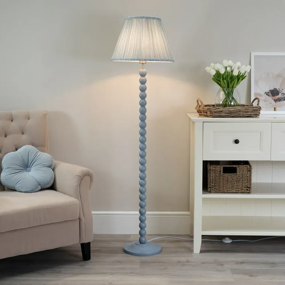 Bobbins LED Floor Lamp with Blue Stripe Shade - Blue