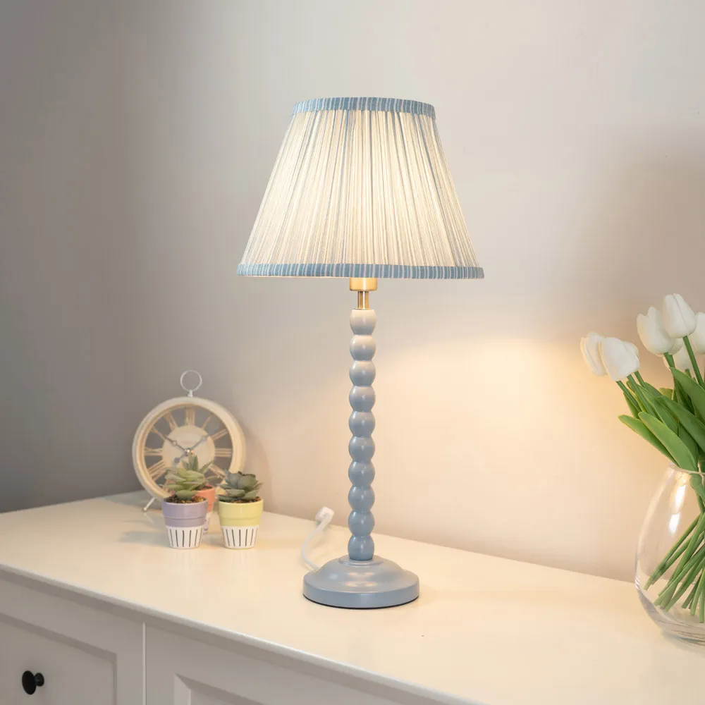 Bobbins LED Floor Lamp with Blue Stripe Shade - Blue