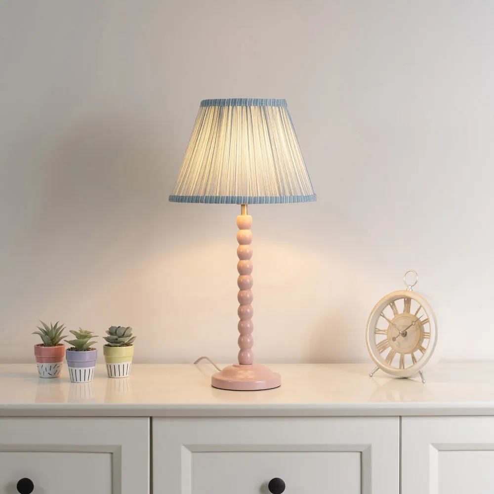Bobbins LED Floor Lamp with Blue Stripe Shade - Pink