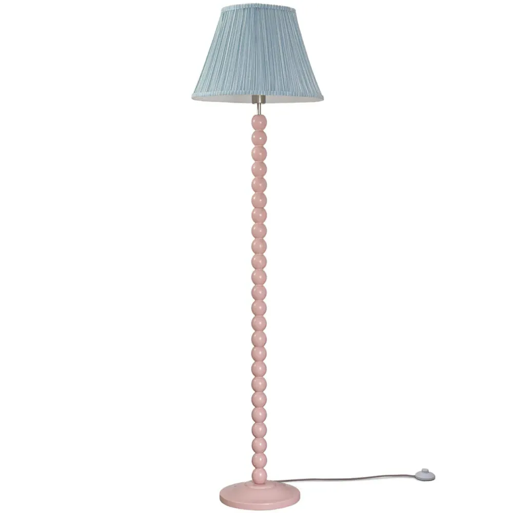 Bobbins LED Floor Lamp with Blue Stripe Shade - Pink