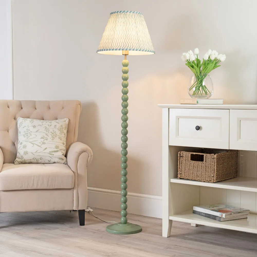 Bobbins LED Floor Lamp with Pleated Arrow Shade - Green
