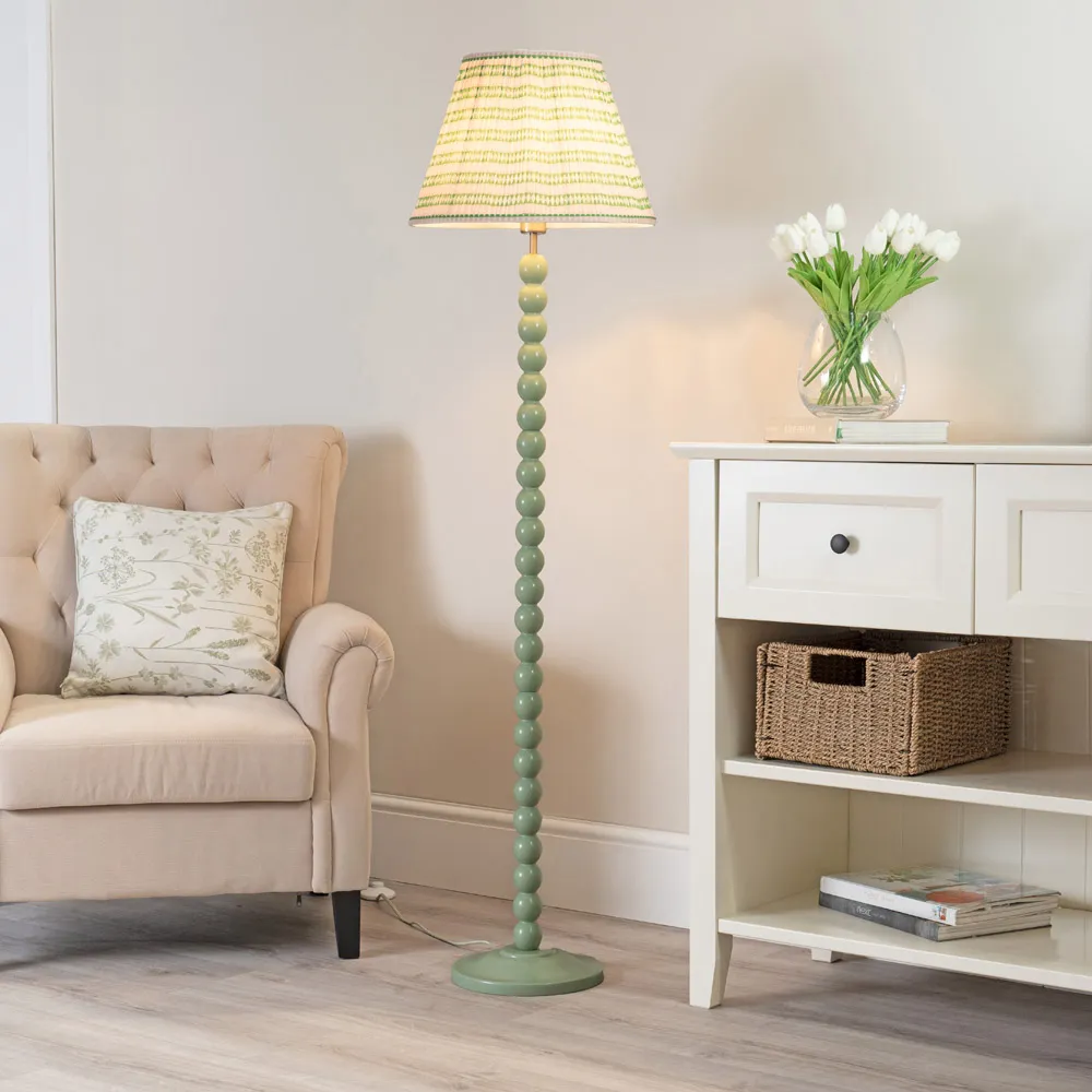 Bobbins LED Floor Lamp with Pleated Aztec Shade - Sage Green