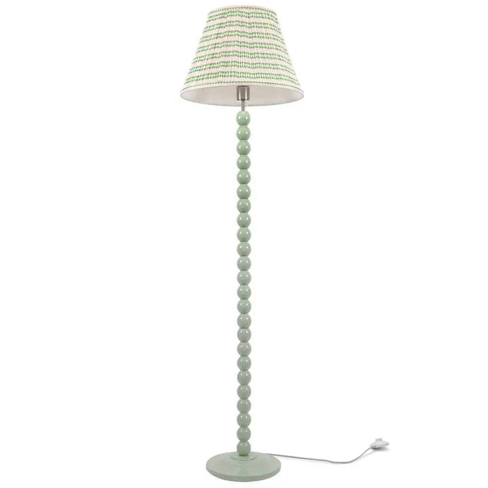 Bobbins LED Floor Lamp with Pleated Aztec Shade - Sage Green