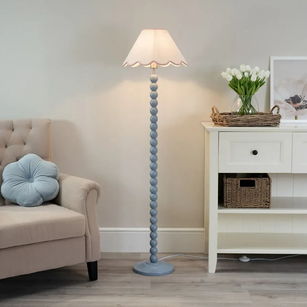 Bobbins LED Floor Lamp with Scallop Shade - Powder Blue