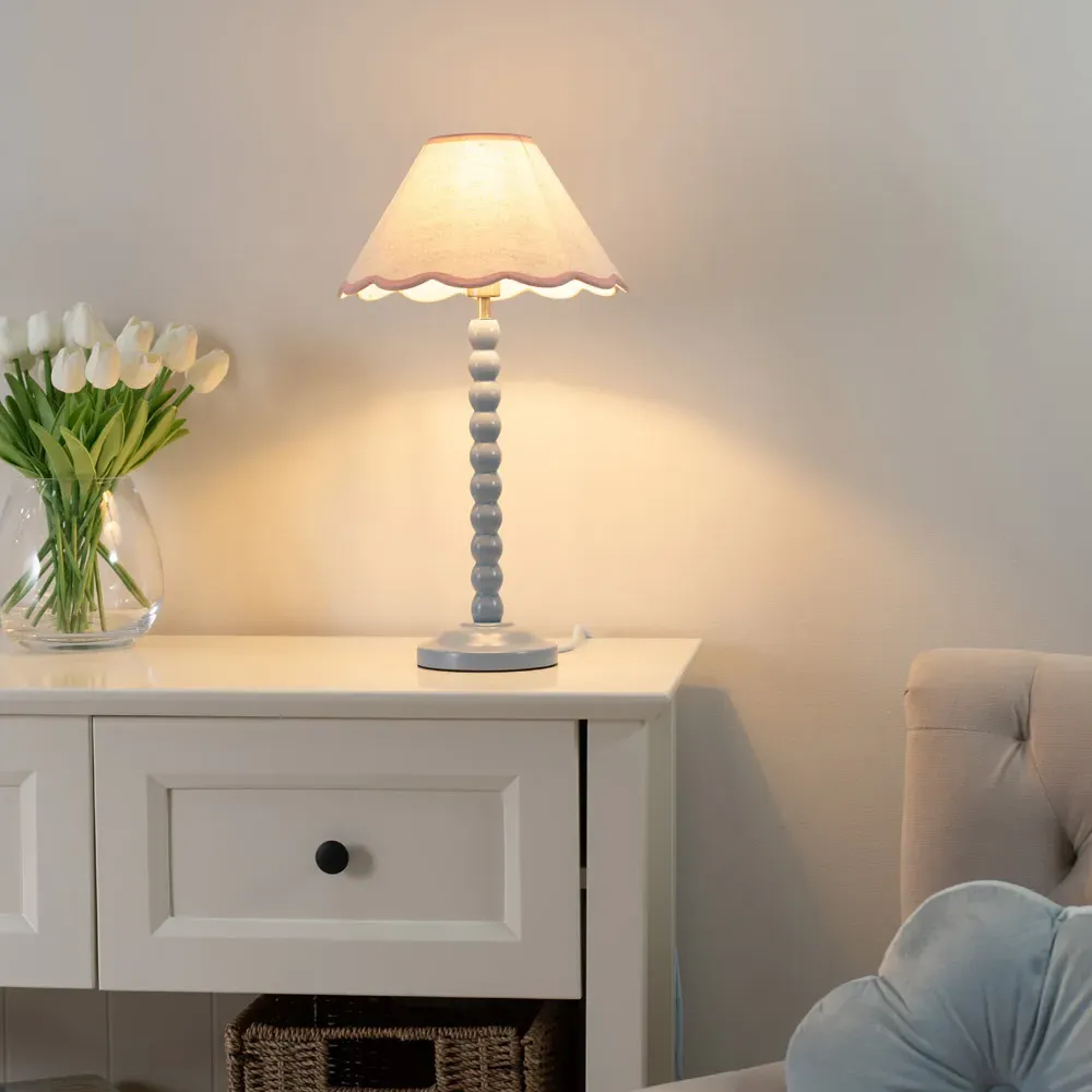 Bobbins LED Floor Lamp with Scallop Shade - Powder Blue