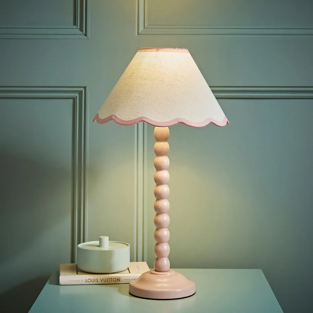 Bobbins LED Floor Lamp with Scallop Shade - Rose Pink, Linen