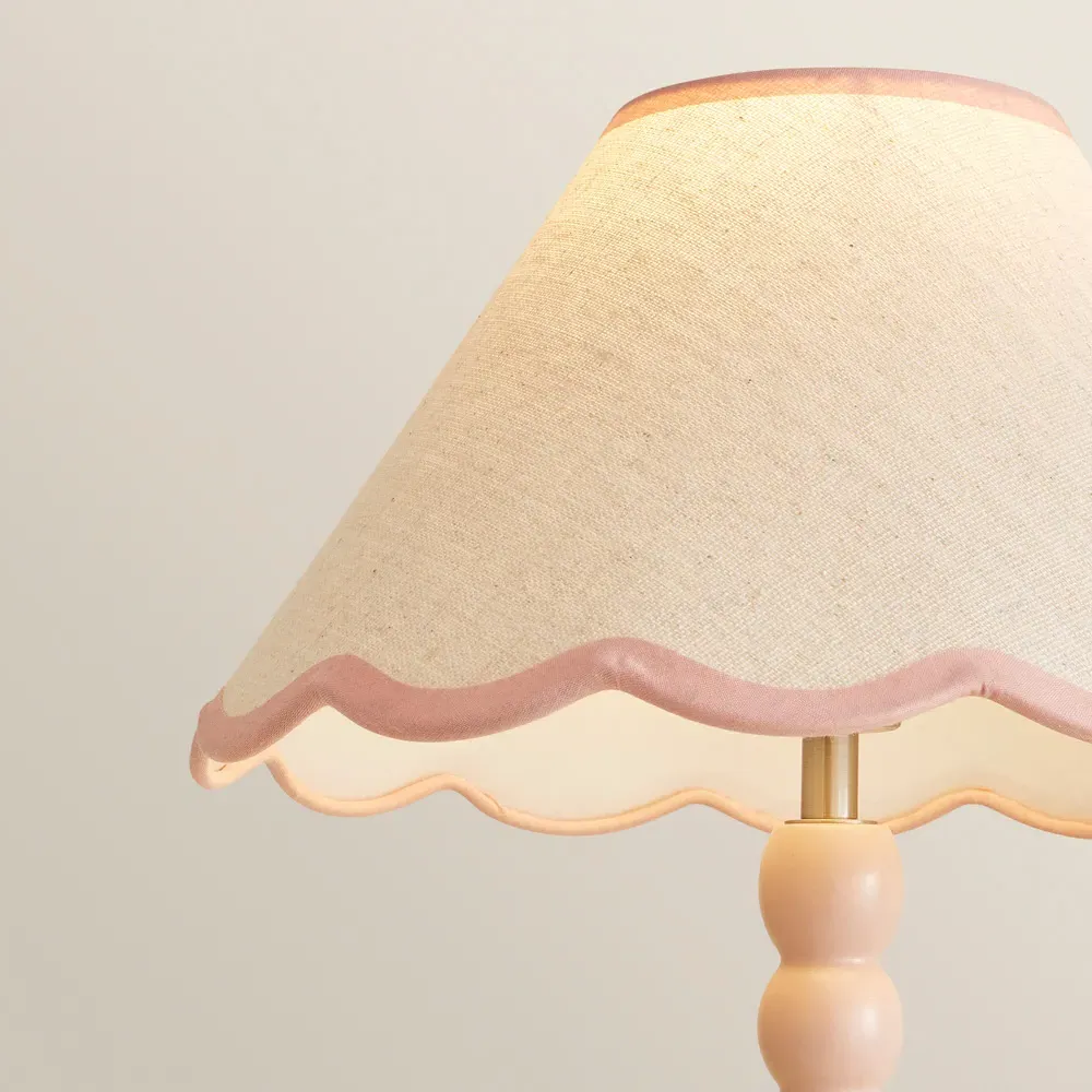 Bobbins LED Floor Lamp with Scallop Shade - Rose Pink, Linen
