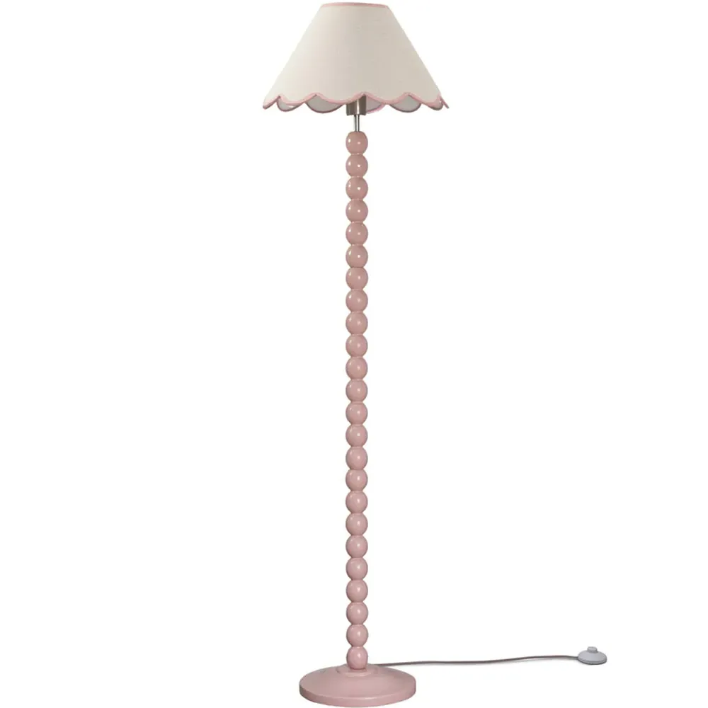 Bobbins LED Floor Lamp with Scallop Shade - Rose Pink, Linen