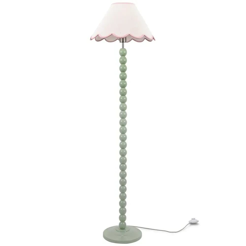 Bobbins LED Floor Lamp with Scallop Shade - Sage Green, Linen