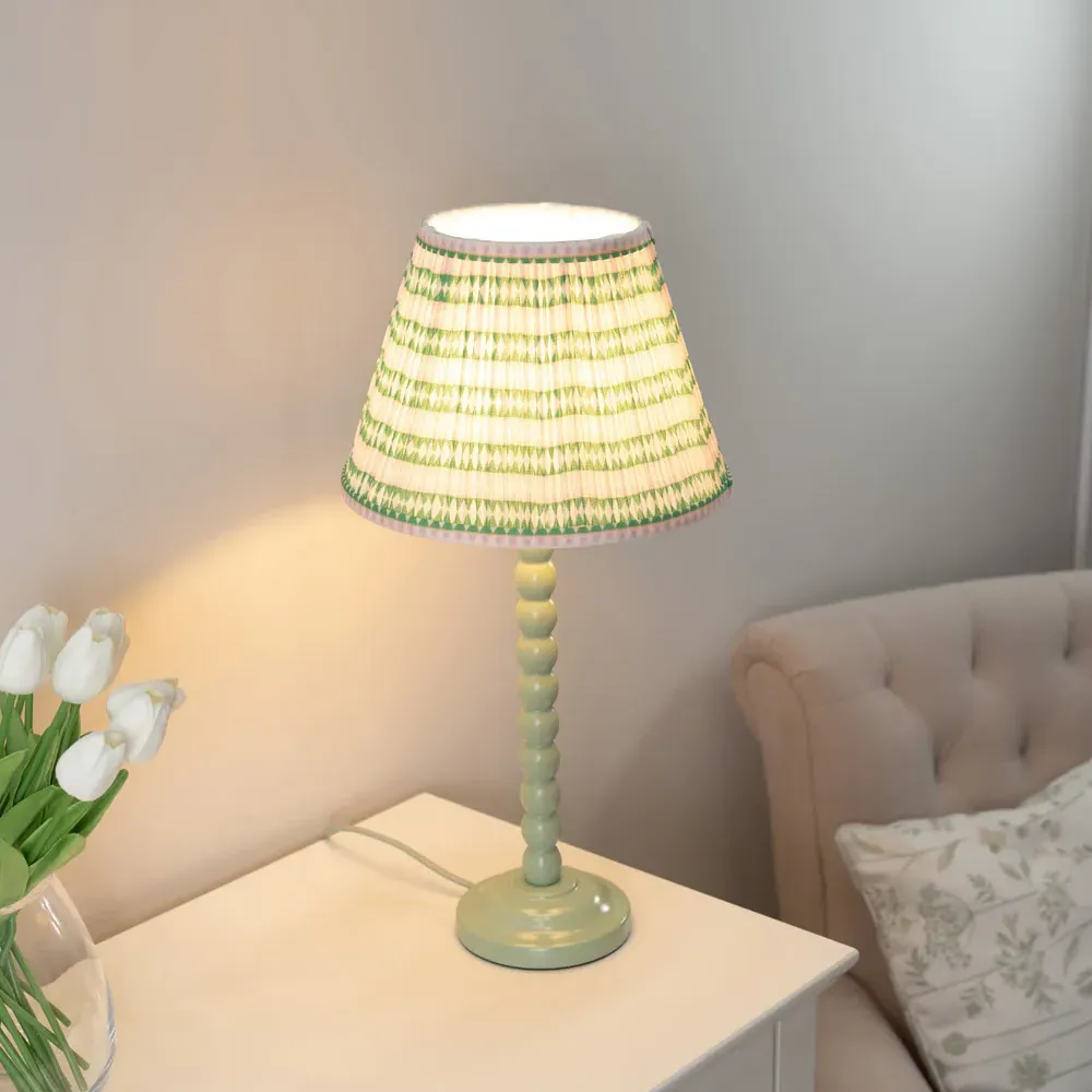 Bobbins LED Table Lamp with Aztec Shade - Sage Green