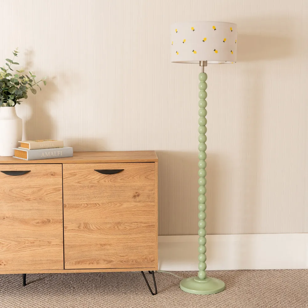 Bobbins Lemon Embroidered Drum Shade Floor Lamp - Green