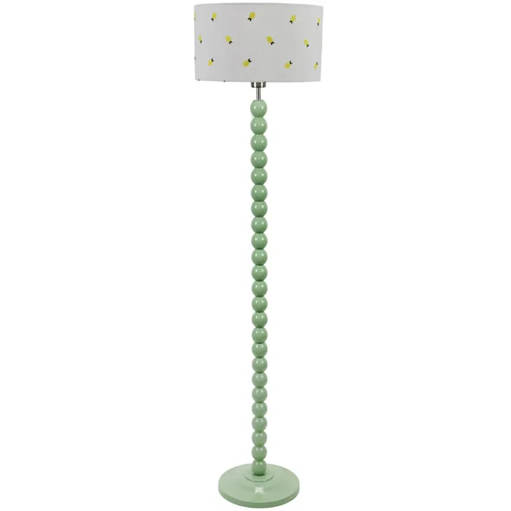 Bobbins Lemon Embroidered Drum Shade Floor Lamp - Green