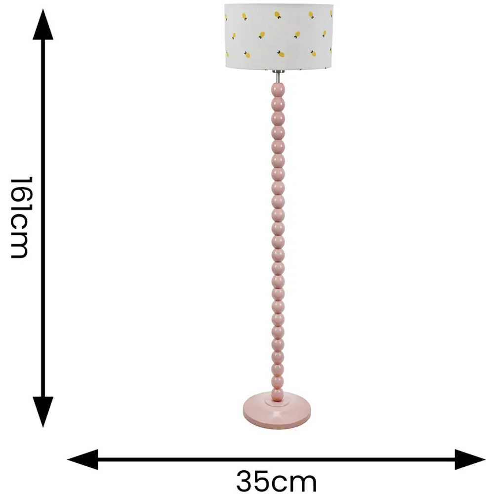 Bobbins Lemon Embroidered Drum Shade Floor Lamp - Pink