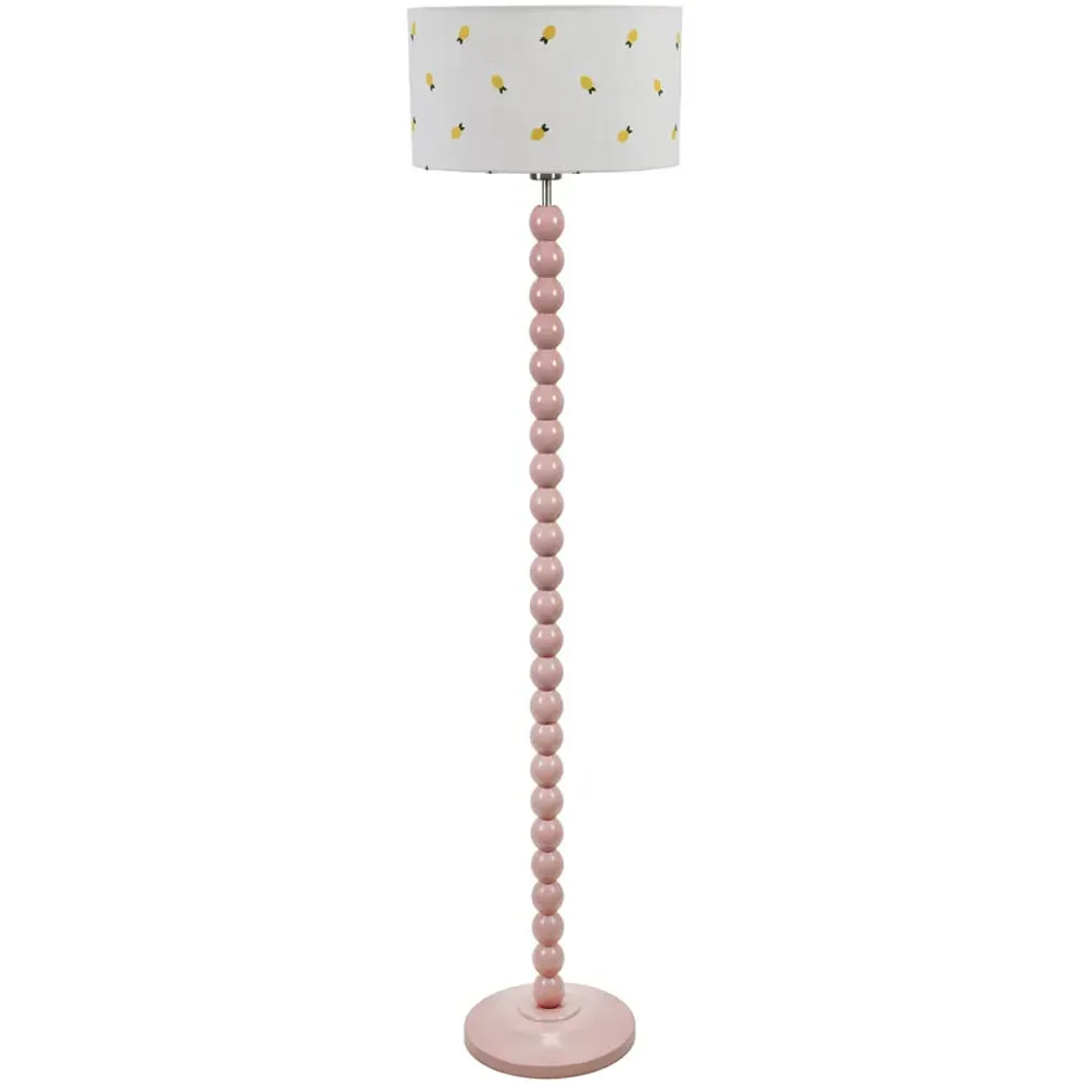 Bobbins Lemon Embroidered Drum Shade Floor Lamp - Pink