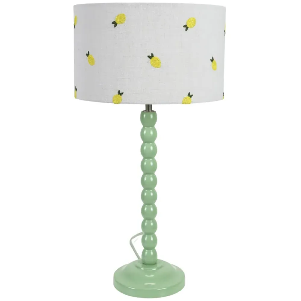 Bobbins Lemon Embroidered Drum Shade Table Lamp - Green image