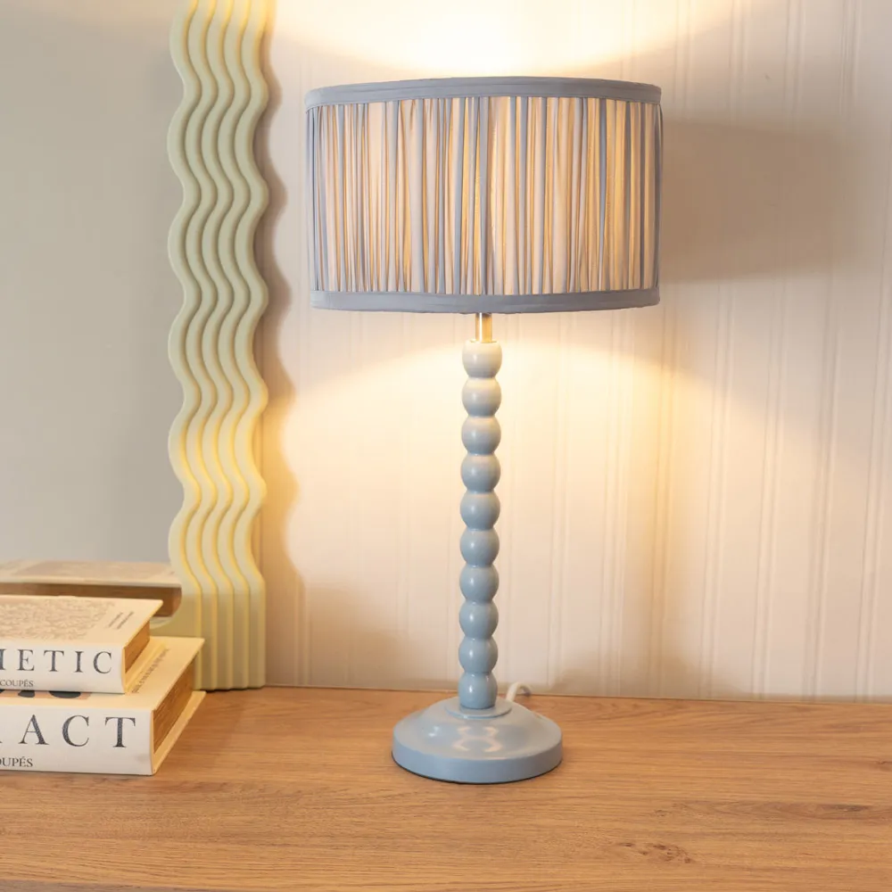 Bobbins Pleated Drum Shade LED Table Lamp - Powder Blue