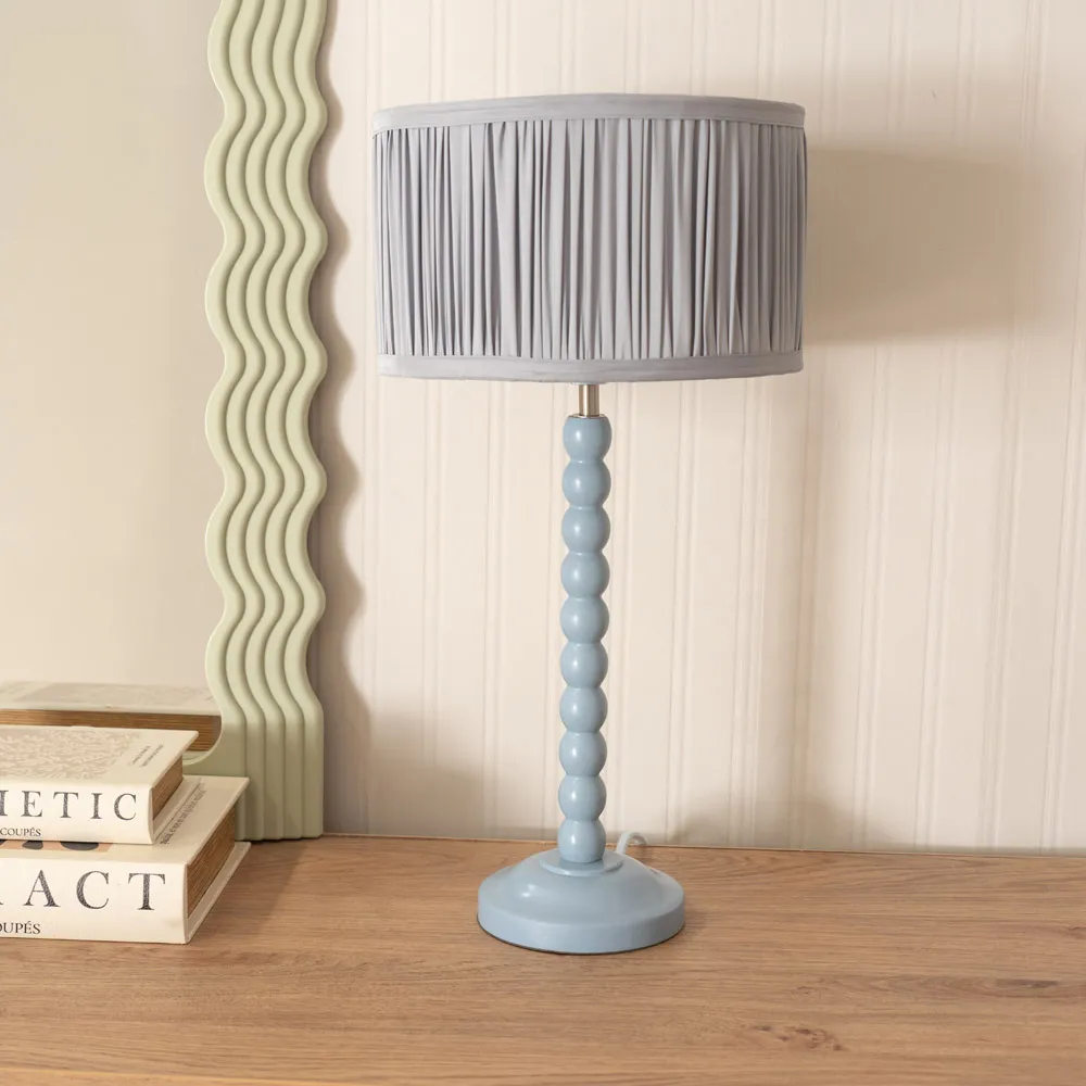 Bobbins Pleated Drum Shade LED Table Lamp - Powder Blue