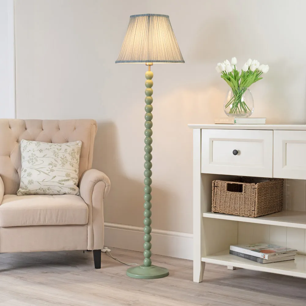 Bobbins Pleated Shade LED Floor Lamp - Sage Green