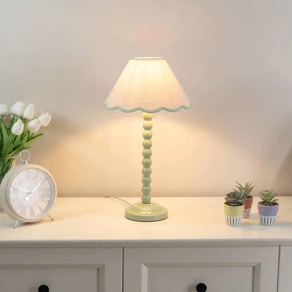Bobbins Scallop Shade LED Table Lamp - Sage Green, Linen