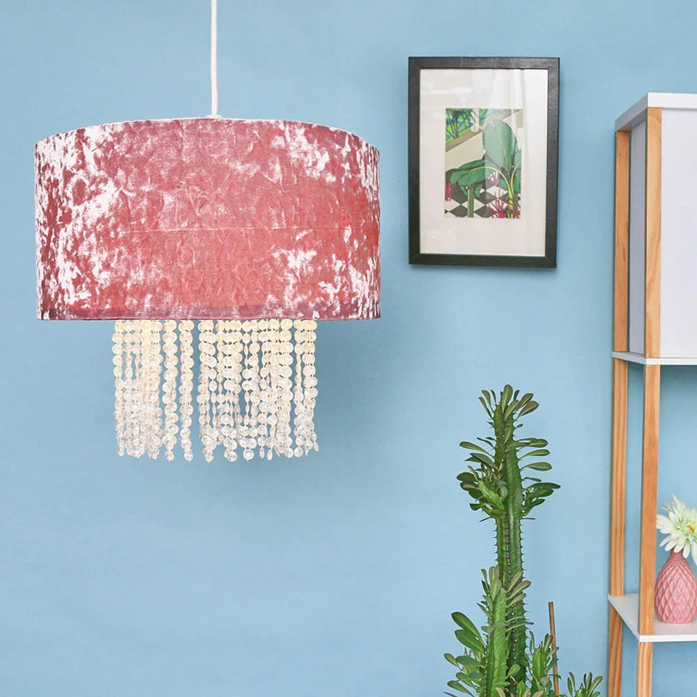 Boland Pendant Shade with Droplets - Pink, Velvet