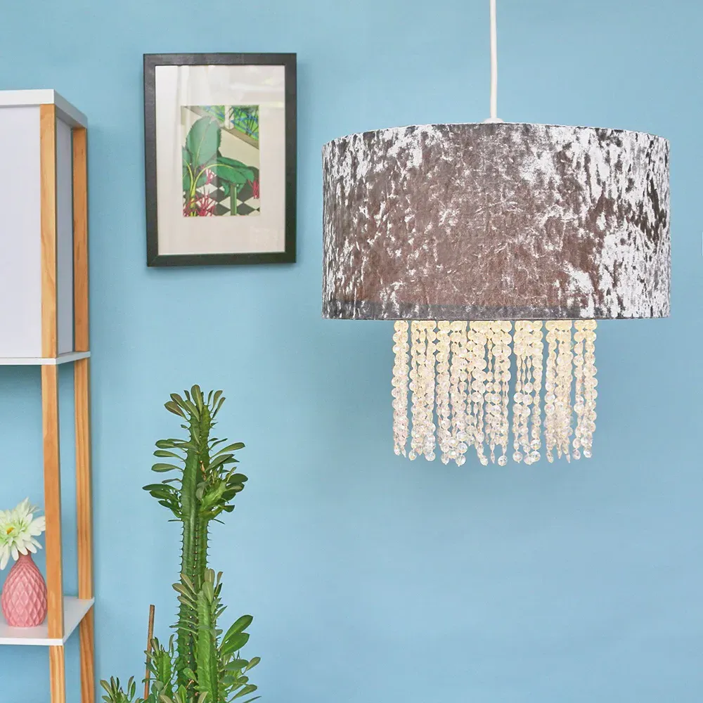 Boland Pendant Shade with Droplets - Silver, Velvet