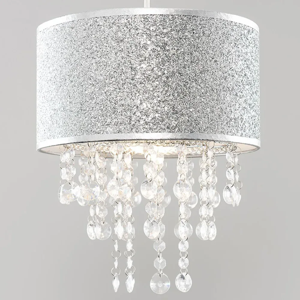 Bonita Drum Lamp Shade with Droplets - Silver, Acrylic