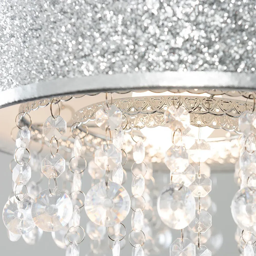 Bonita Drum Lamp Shade with Droplets - Silver, Acrylic