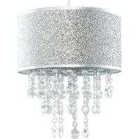Bonita Drum Lamp Shade with Droplets - Silver, Acrylic