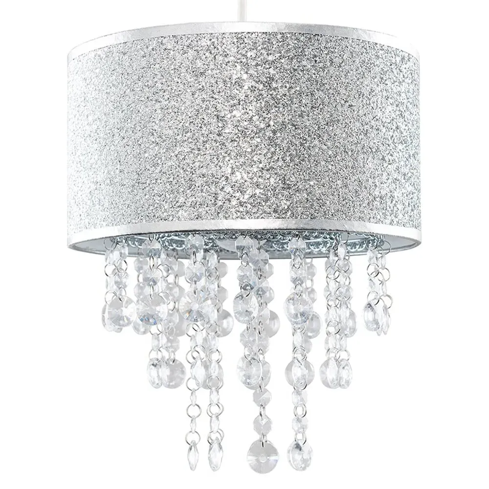Bonita Drum Lamp Shade with Droplets - Silver, Acrylic image