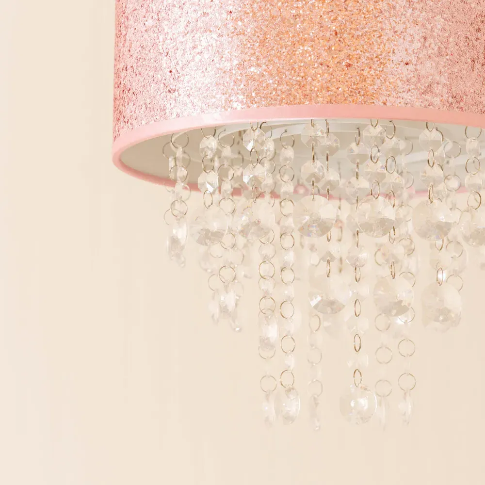 Bonita Drum Pendant Light Shade with Jewel Droplets - Pink