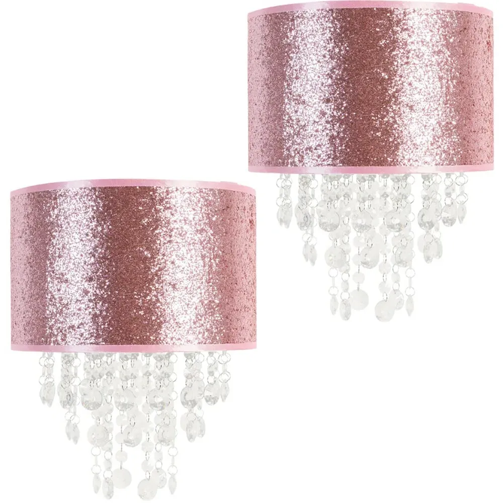 Bonita Drum Pendant Light Shade with Jewel Droplets - Pink