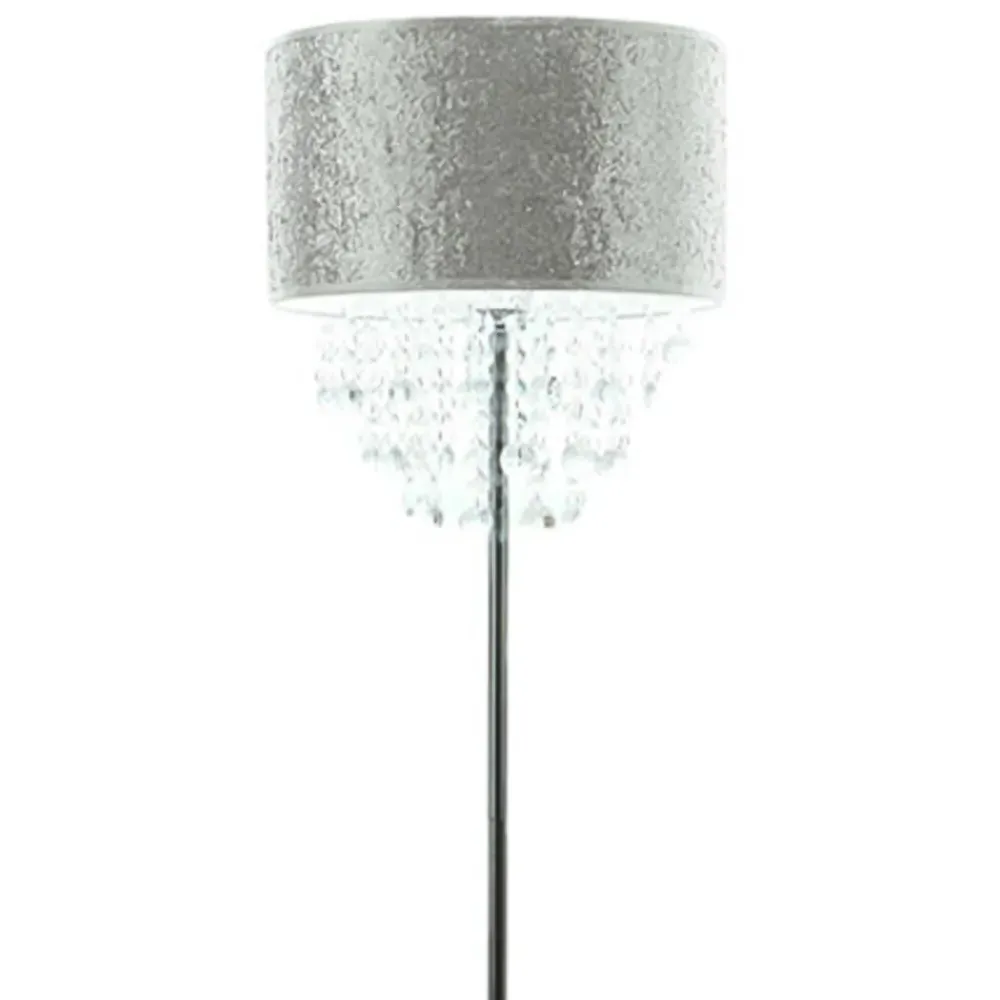 Bonita Floor Lamp with Glitter Shade and Jewel Droplets - Silver