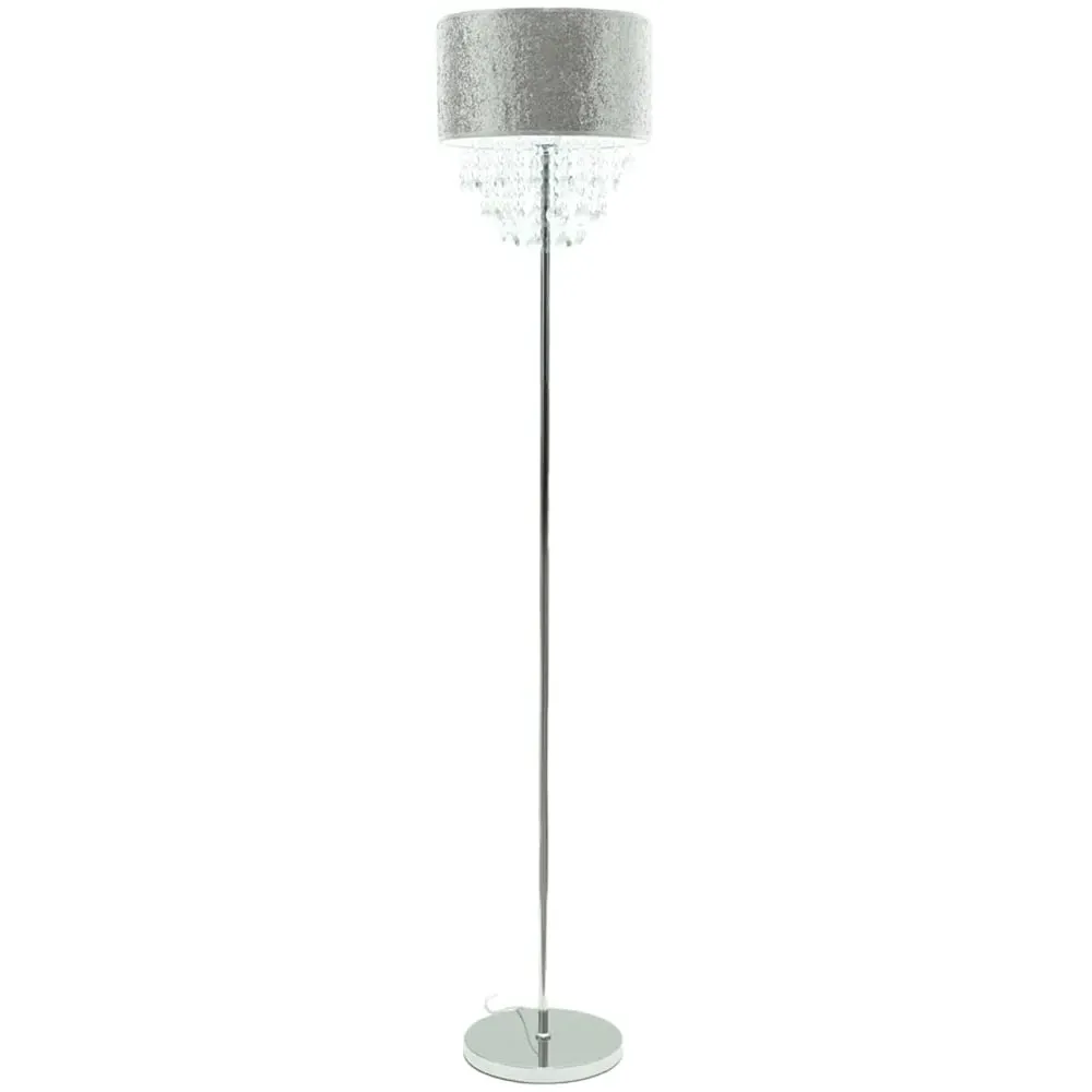 Bonita Floor Lamp with Glitter Shade and Jewel Droplets - Silver