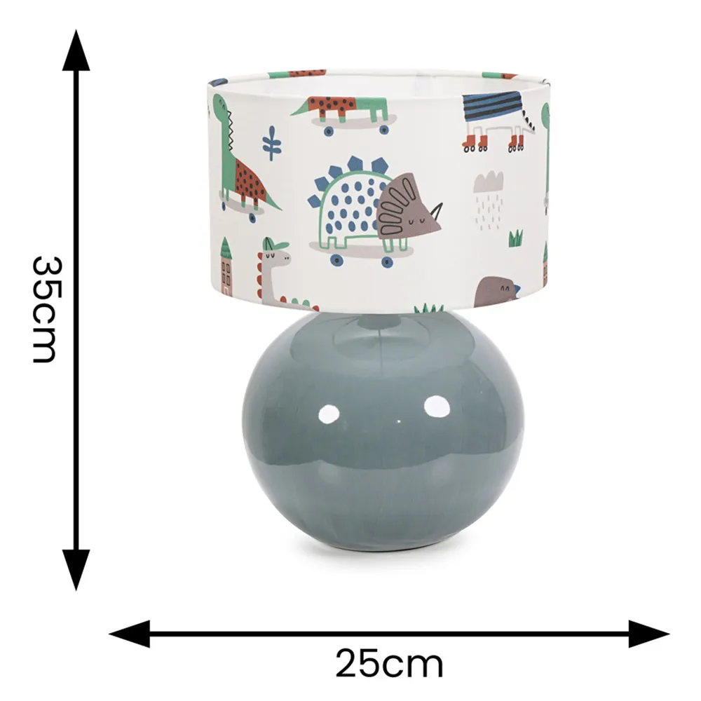 Bosco Ceramic LED Table Lamp - Eucalyptus, Cartoon Dino Shade