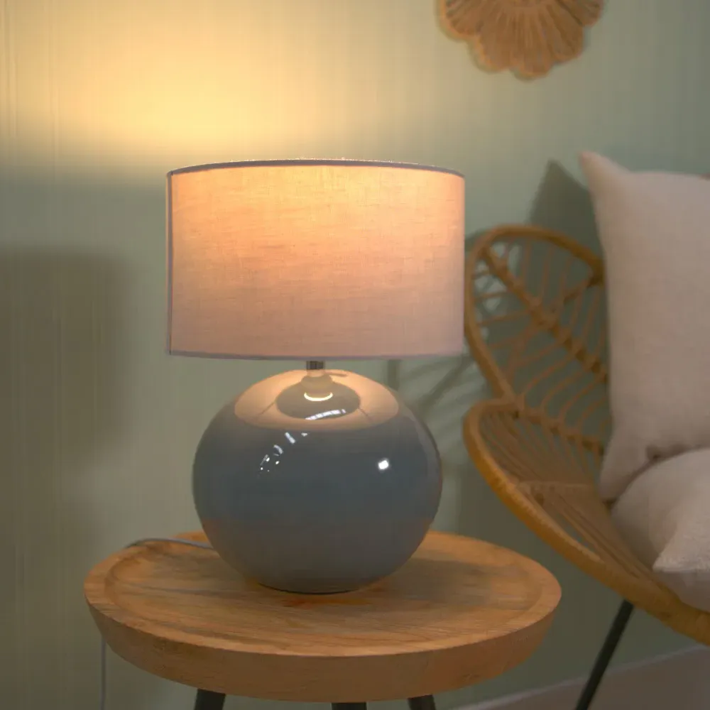 Bosco Ceramic LED Table Lamp - Eucalyptus, Grey Fabric Shade