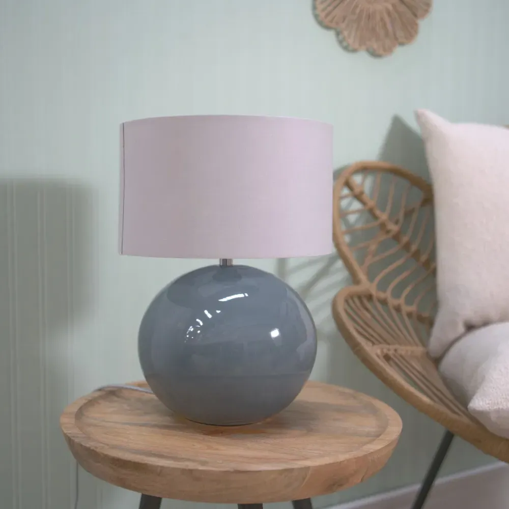 Bosco Ceramic LED Table Lamp - Eucalyptus, Grey Fabric Shade
