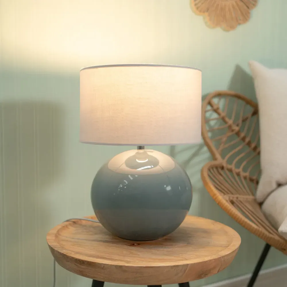 Bosco Ceramic LED Table Lamp - Eucalyptus, White Fabric Shade