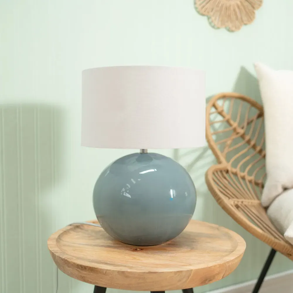 Bosco Ceramic LED Table Lamp - Eucalyptus, White Fabric Shade