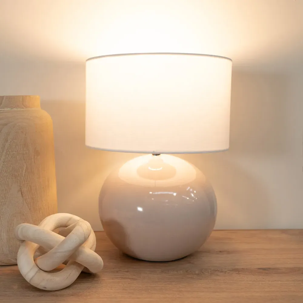 Bosco Ceramic LED Table Lamp - Natural Stone, White Fabric Shade