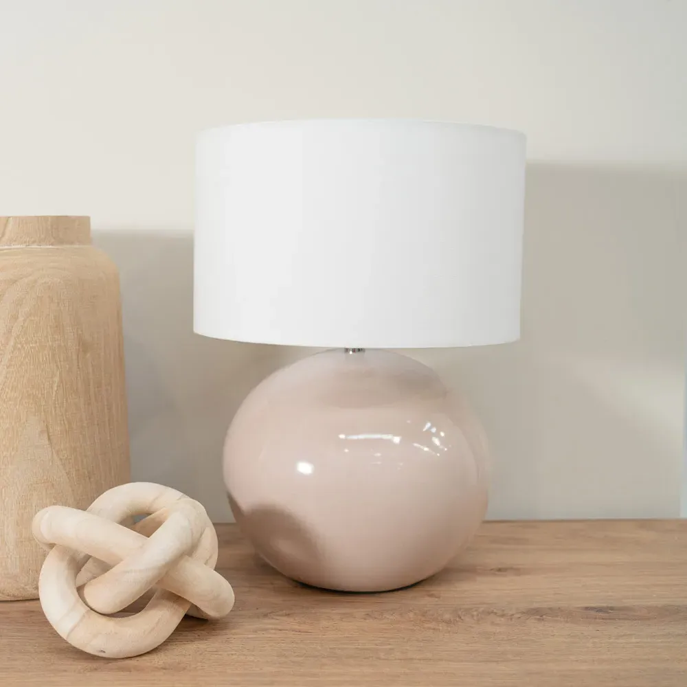 Bosco Ceramic LED Table Lamp - Natural Stone, White Fabric Shade