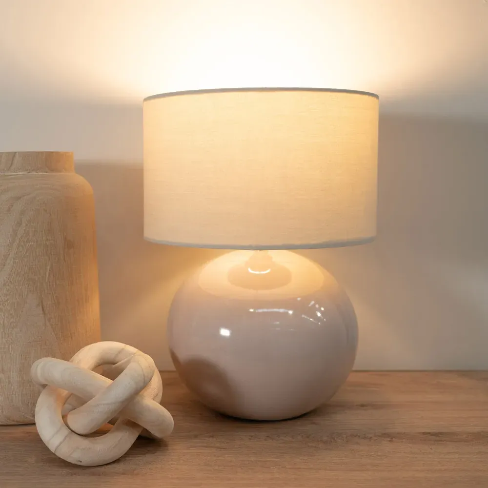 Bosco Ceramic LED Table Lamp - Stone, Natural Fabric Shade
