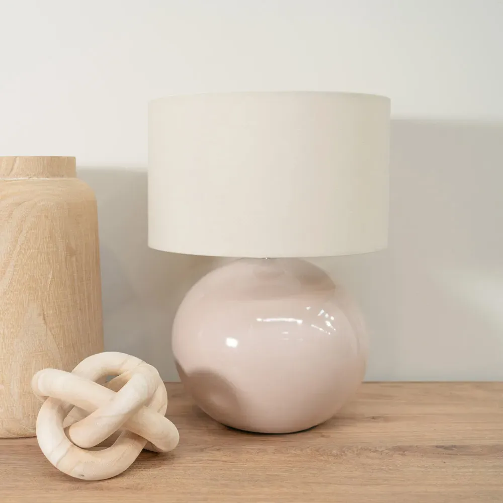 Bosco Ceramic LED Table Lamp - Stone, Natural Fabric Shade
