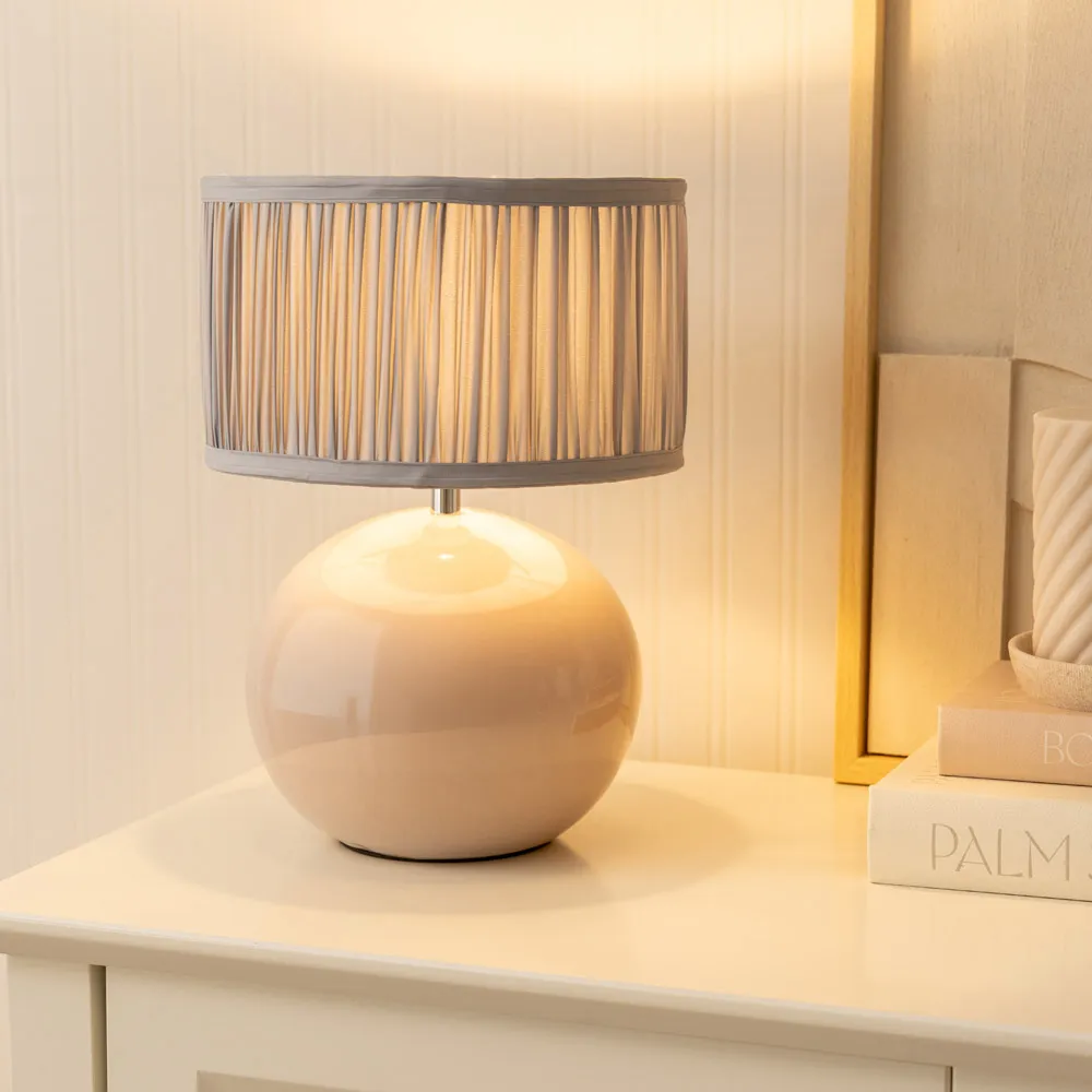 Bosco Ruched Pleated Drum Shade LED Table Lamp - Blue, Ceramic